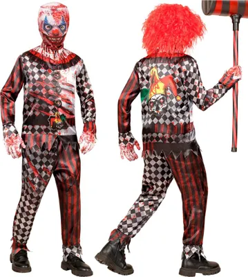 Produktbild von 5-teiliges Horror Clown Sofortkostüm für Kinder mit Maske & Handschuhe Größe: 158 / 11-13 Jahre