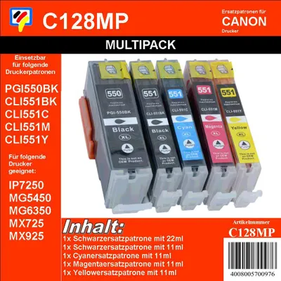 Produktbild von PGI550 / CLI551 Dr. Inkjet Multipack Ersatzdruckerpatronen -KCMYK- ersetzen PGI550 und CLI551
