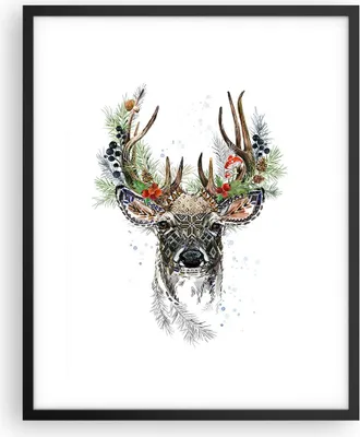 Produktbild von Gerahmtes Poster - Schwarzer Rahmen - Surrealismus Hirsch Boho - 40x50 cm - Wand Bild - Wanddeko - Wandbilder - Kunstposter - Wandposter - Bilderrahmen - Bilder - Kunstdruck - P2BPA40x50-4486