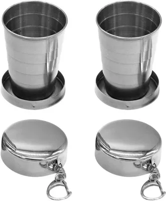 Produktbild von Famanu Faltbecher - Telekopierbarer Becher - Ideal für Reisen und Camping - 75 ml Inhalt - Silber