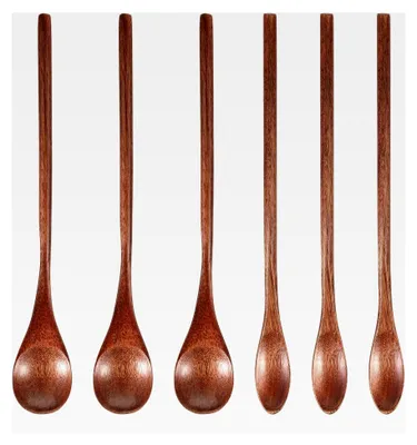 Produktbild von 6 Stück Lange Holzlöffel, Esslöffel, Suppenlöffel Set, Honiglöffel, Handgefertigte Rührlöffel aus Naturholz, Kochlöffel für Zuhause, Café, Restaurant, Camping, Reisen