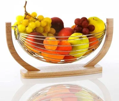 Immagine prodotto di Cestino sospeso per frutta, metallo e bambù, 36x21x18,5 cm