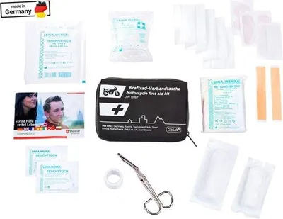 Produktbild von Famanu Erste-Hilfe-Set für Motorräder, kompakt und DIN 13167 konform - mit Sicherheitsweste
