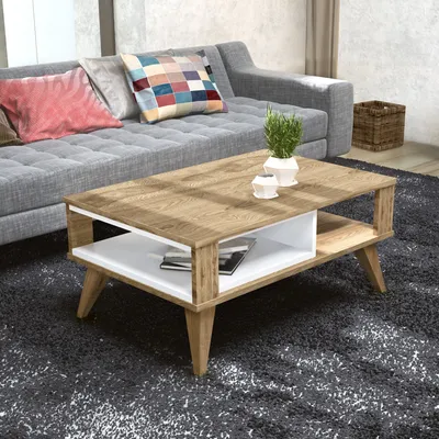 Immagine prodotto di Skye Decor, Ionis- IonisZNA, color rovere, bianco, tavolini da salotto, 40x90x60 cm, pannello truciolare rivestito al 100% in melamina