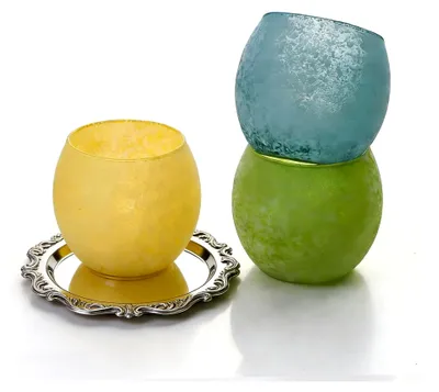 Produktbild von Teelichtgläser im 4er Set für Frühlingsdekoration, Kerzengläser für Votivkerzen, Vintage Kerzenhalter aus Glas für Tischdekoration bei Hochzeiten und Geburtstagen