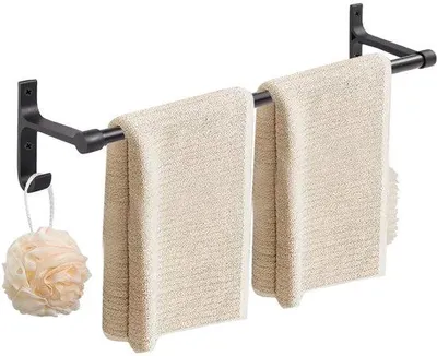 Obrázok produktu pre Kovový nástenný držiak na uteráky, 60 cm, na montáž na stenu, do kúpeľne, kuchyne, s dvoma háčikmi, kovový