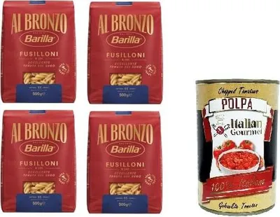 Produktbild von Barilla Al Bronzo Pasta Fusilloni Bronze Gezogene Pasta Rohe Verarbeitungsmethode 4 x 500gr + Italian Gourmet polpa 400g