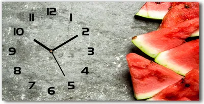 Produktbild von Wanduhr aus Glas – 60x30 cm - Glasbild - Glasuhr - Gehärtetes Glas - schwarze-zeiger - Geschnittene Wassermelone