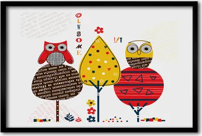 Produktbild von Bild 60x40 MDF-Rahmen, Wandkunst Eulen in einem Baum