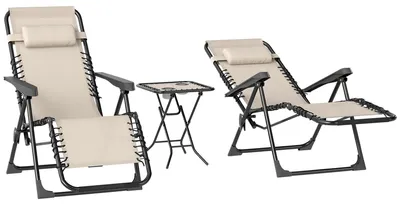 Productafbeelding van Outsunny tuinset, 3-delig. Zonnebed met bijzettafeltje, 2 ligstoelen en kussens