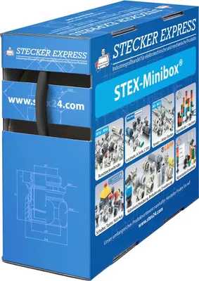 Produktbild von 136306 STEX24 Schrumpfschlauch 2:1, Minibox mit 15,8m, schwarz 6,4/3,2mm, 1/4 Zoll, WSB2 Schrumpftemperatur mind. 70°C,