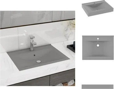 Produktbild von vidaXL Luxus-Waschbecken mit Hahnloch Matt-Hellgrau 60x46 cm Keramik - Badezimmer-Waschbecken