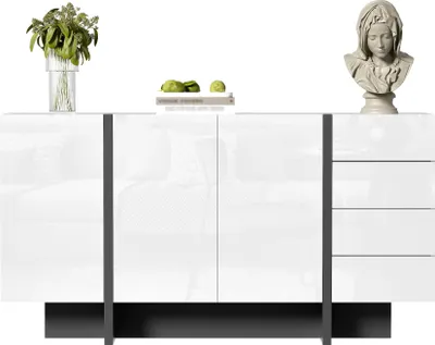 Produktbild von Sideboard - kompakt weiß Hochglanz - 2 Türen & 4 Schubladen - Pufferscharniere