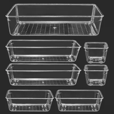 Productafbeelding van Set van 7 transparante ladeorganizers in 4 maten, kunststof, stapelbaar, voor keuken, badkamer en kantoor