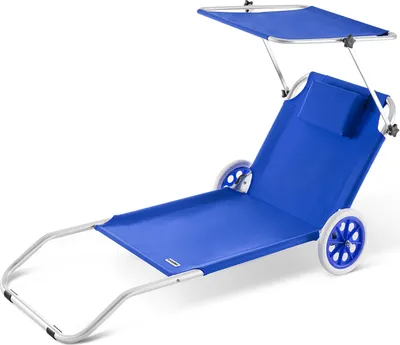 Produktbild von CASARIA® Sonnenliege Klappbar mit Dach Strandliege mit Rollen Tasche Outdoor Klappliege Liegestuhl abnehmbarer Sonnenschutz Liegestuhl 115kg Blau