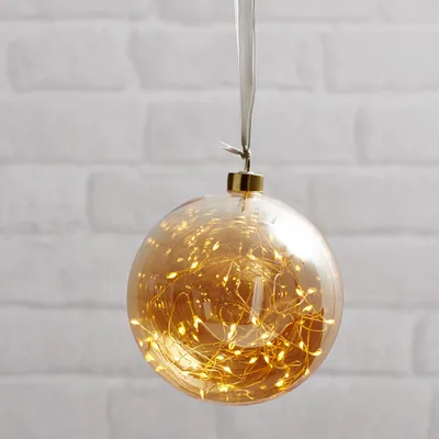 Produktbild von Glaskugel GLOW - amber Glas - 40 warmweiße LED am Draht - D: 15cm - inkl. Trafo - 3m Kabel