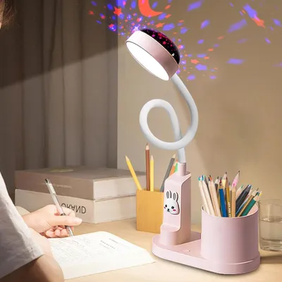 Zdjęcie produktu dla Lampa biurkowa dla dzieci - lampka do nauki LED - do czytania i nauki - projekcja gwiazd - regulowana o 360° - różowa