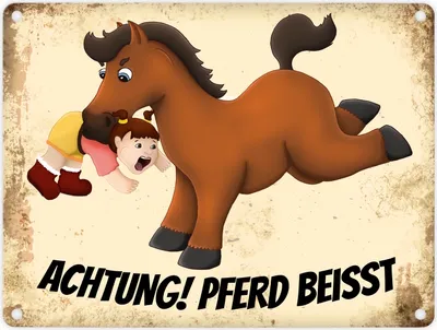 Produktbild von Metallschild mit Pferde Motiv und Spruch: Achtung! Pferd beisst Blechschild