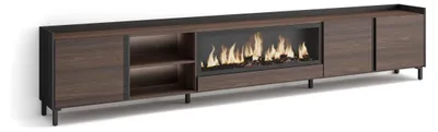 Image de Meuble tv effet bois de chêne et noir 315x35x61cm cheminée effet feu