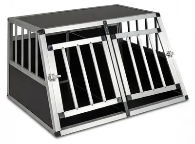 Produktbild von Hunde-Reisebox aus Aluminium mit abschließbaren Türen und Trennwand