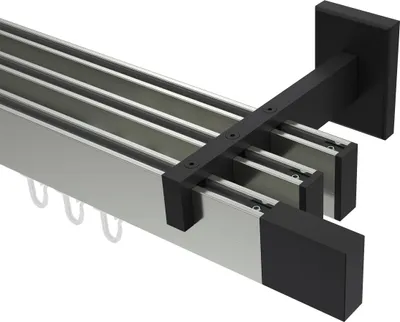 Produktbild von Interdeco Innenlaufstange / Gardinenstange mit Innenlauf Edelstahl-Optik / Schwarz, Typ Smartline Lox (Quader), 14x35 mm 3-läufig, 280 cm