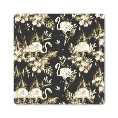 Produktbild von MuchoWow® Mauspad Mousepad Flamingo - Blumen - Gold - Muster 20x20 cm - Mousepads - Maus Mat - Pad - Mausunterlage - Desk Mat - Bureauartikeln