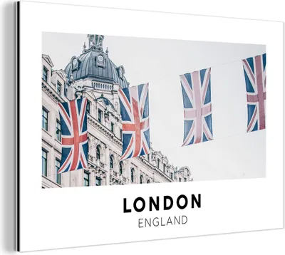 Obrázok produktu pre Nástenná dekorácia Kovový kovový obraz Wall Art 30x20cm Anglicko - Londýn - Vlajky Muchowow Hliníkové obrazy
