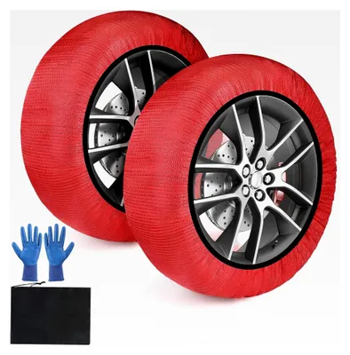 Produktbild von Schneesocken für Autos - Homologierte Textil-Schneeketten Größe M für R13 - R18, Rot