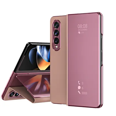 Obrázek produktu pro Pouzdro pro Samsung Galaxy Z Fold 4 5G, průsvitné zrcadlové pouzdro, skládacíPolyuretankožené ochranné pouzdro Růžový