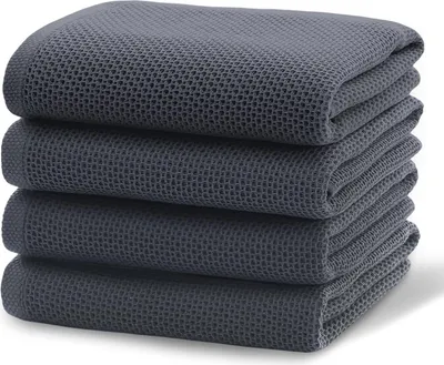 Produktbild von 4PCS Geschirrtücher Baumwolle, 65x45 cm Küchenhandtücher, Geschirrtücher Waffelstruktur Handtücher Küche, Küchentücher Saugstarke und Strapazierfähige (Dunkelgrau)