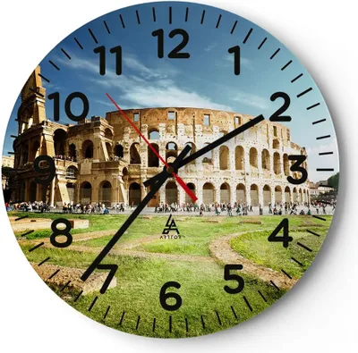Produktbild von Wanduhr - Rund - Glasuhr - Archäologie Architektur Italien Kolosseum - 30x30cm - Schleichendes Uhrwerk - Lautlos - zum Aufhängen bereit - Dekoration Modern - Wanddekoration aus Glas - C4AR30x30-2685