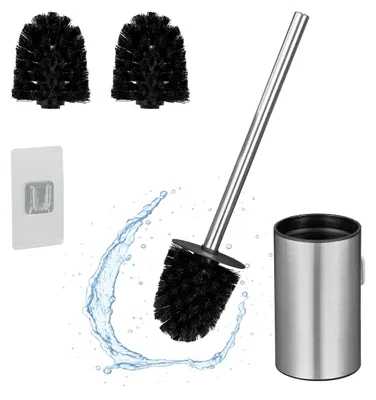 Productafbeelding van Relaxdays Toiletborstel, wandmontage, voor bevestiging met lijm, afmetingen (hoogte x breedte x diepte): 40,5 x 9 x 10 cm, toiletborstel, roestvrij staal, kunststof, zilver