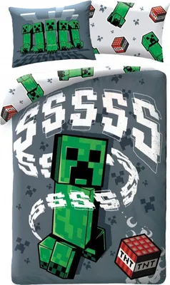 Produktbild von HALANTEX Pościel w zestawie Minecraft Creeper szara bawełna, 140/200, 70/90 cm