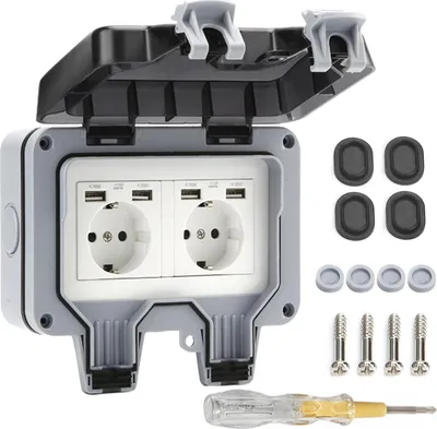 Image de Prise de courant extérieure Prise de courant murale étanche avec port USB pour l'extérieur Prise de courant pour le jardin à l'extérieur