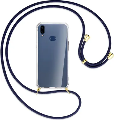 Produktbild von Handykette Backcover-Schutzhülle mit Band (Metall goldfarben) für Samsung Galaxy A10s - dunkelblau