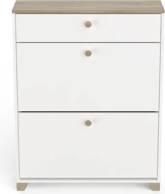 Produktbild von CALICOSY - Schuhmöbel 2 Klappen und 1 Schublade Kronberg Eiche und Weiß Nachbildung - L80,8 cm