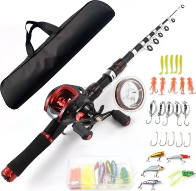 Image de Combinaison canne à pêche et moulinet, 2,4 m, télescopique, avec baitcasting à droite