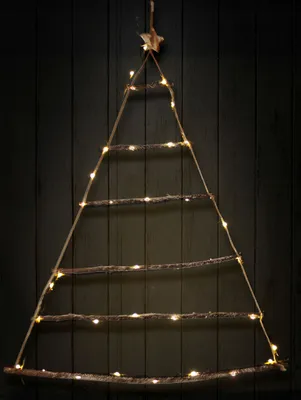 Obrázek produktu pro Dekorativní dřevěný stromek na zeď s LED pohádkovými světýlky - 90x70 cm