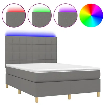 Productafbeelding van vidaXL Boxspringbed met matras en LED-verlichting, donkergrijs, 140x200 cm, gestoffeerd