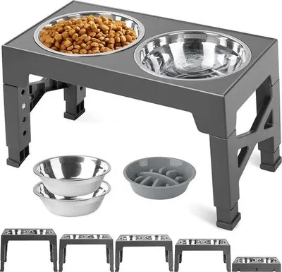 Produktbild von Famanu Erhöhte Hundenapfstation - XL Futterstation mit 2 Edelstahl-Näpfen - langsame Futterstation