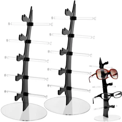 Productafbeelding van Brillenhouder 2 stuks - Brillenrek voor 10 brillen - 33 x 16 cm - Glazen tentoonstellingsstand - Eenvoudig design - Elegant interieur - Brillenstandaard
