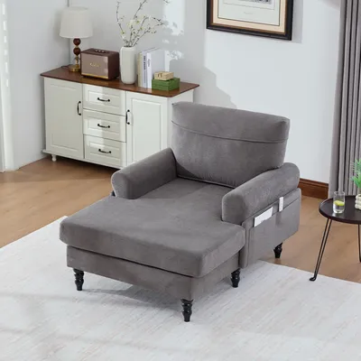Image de MODFU Fauteuil - Fauteuil de Salon Confortable en Chenille Gris Foncé, Accoudoirs et Coussin Inclus, 125,5 × 97 × 86 cm