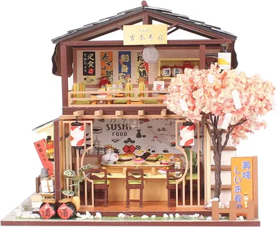 Produktbild von Miniatur Sushi Laden DIY Holz mit LED Handarbeit