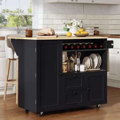 Produktbild von STILVORA Küchenwagen mit Schublade und Handtuchhalter, Sideboard mit abschließbaren Rolle,Kücheninsel mit klappbarer Arbeitsplatte und Weinregal