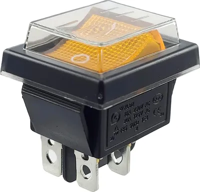 Produktbild von Kippschalter gelb Ein-Aus mit wasserdichter Abdeckung, Geräteschalter DPDT, 4-polig 250V 16A Wippschalter beleuchtet