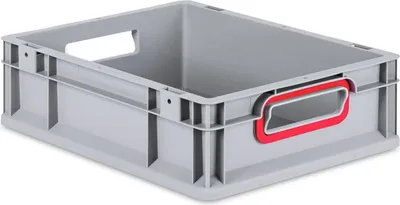 Produktbild von Eurobox NextGen Color | HxBxT 12x30x40cm | 11 Liter | Griffe rot offen | Glatter Boden | Grau | Eurobehälter, Transportbox, Transportbehälter, Stapelbehälter