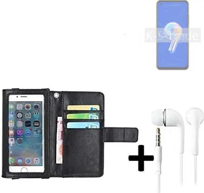 Produktbild von K-S-Trade Handyhülle + Kopfhörer kompatibel mit Asus Zenfone 9 Schutzhülle Case mit Displayschutz / Schutzfolie schwarz + Kopfhörer Flip Cover