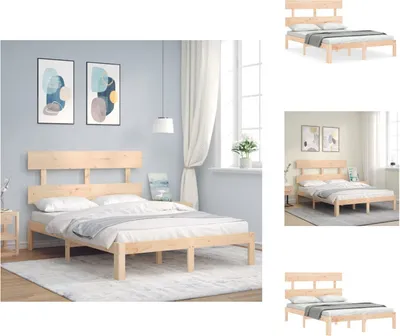 Produktbild von vidaXL Massivholzbett mit Kopfteil 140x200 cm -  Betten & Bettgestelle