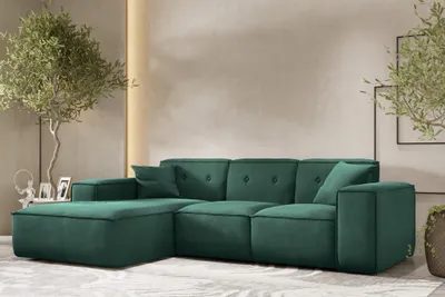 Produktbild von Ecksofa Designersofa CESINA Stoff Opera Velvet Grün Ottomane Links