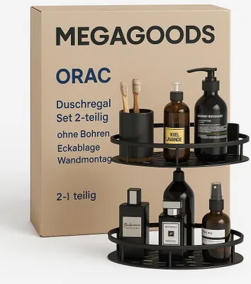 Obrázek produktu pro Sada sprchových polic 2-dílná bez vrtání Rohová police pro montáž na stěnu Koupelnový organizér CZ.
